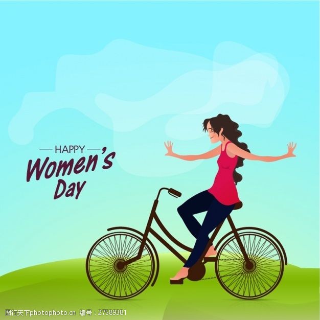 自由行梦幻背景与女人骑自行车