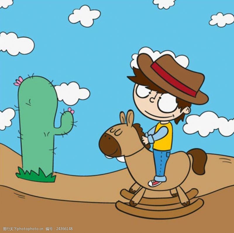 乐园宣传单卡通儿童节骑木马的男孩