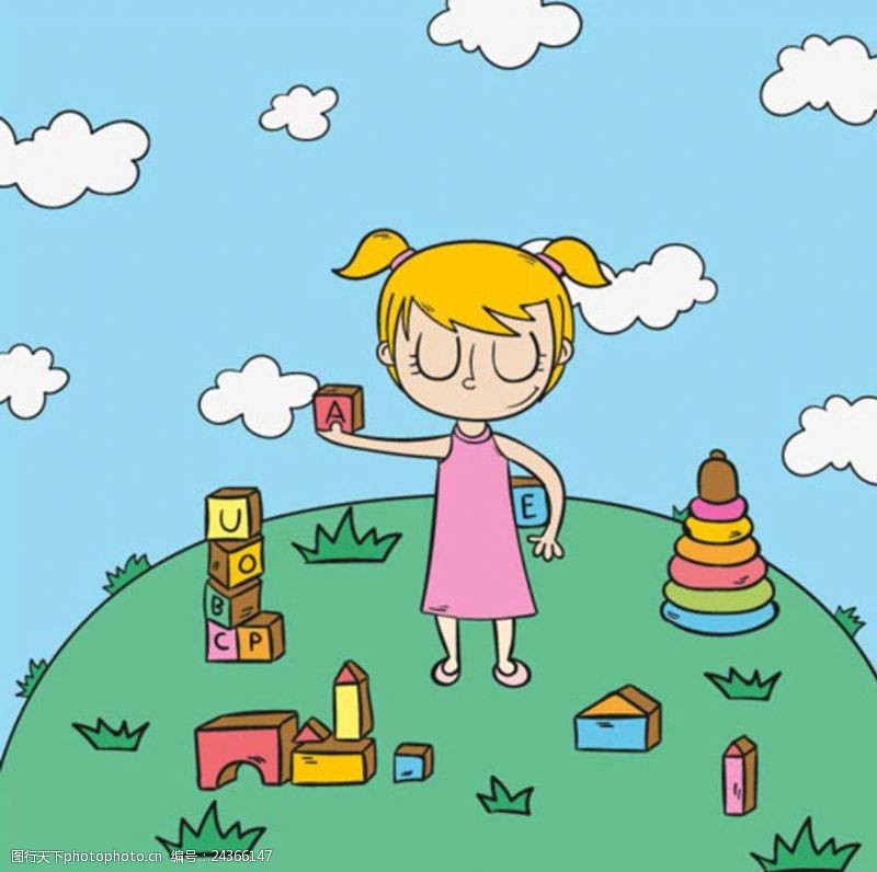 乐园宣传单卡通儿童节玩积木的女孩