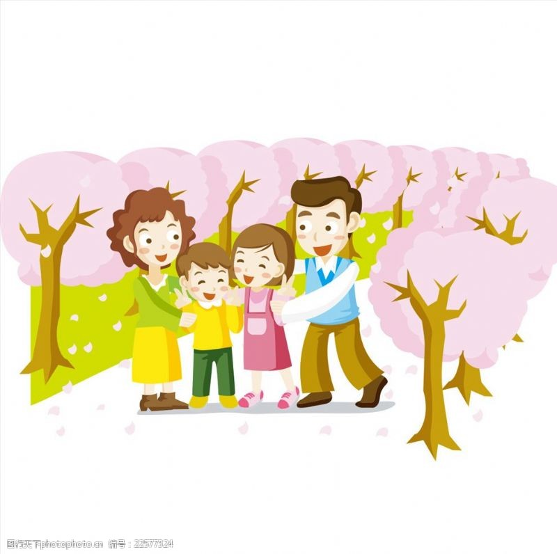 樱花公园幸福的一家人