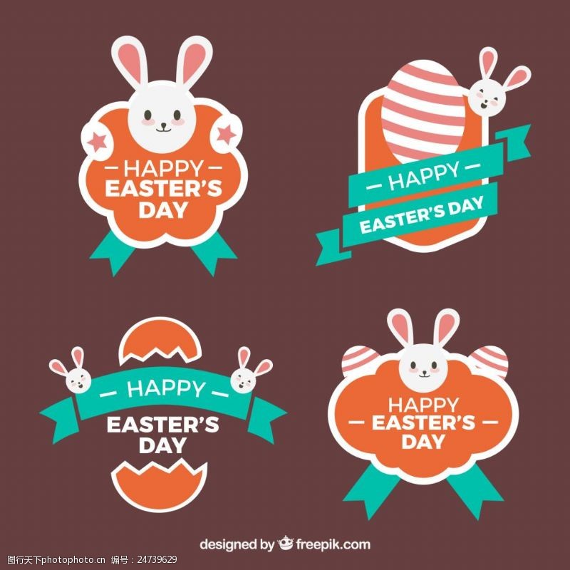 欧式标签一组复活节可爱兔子标签
