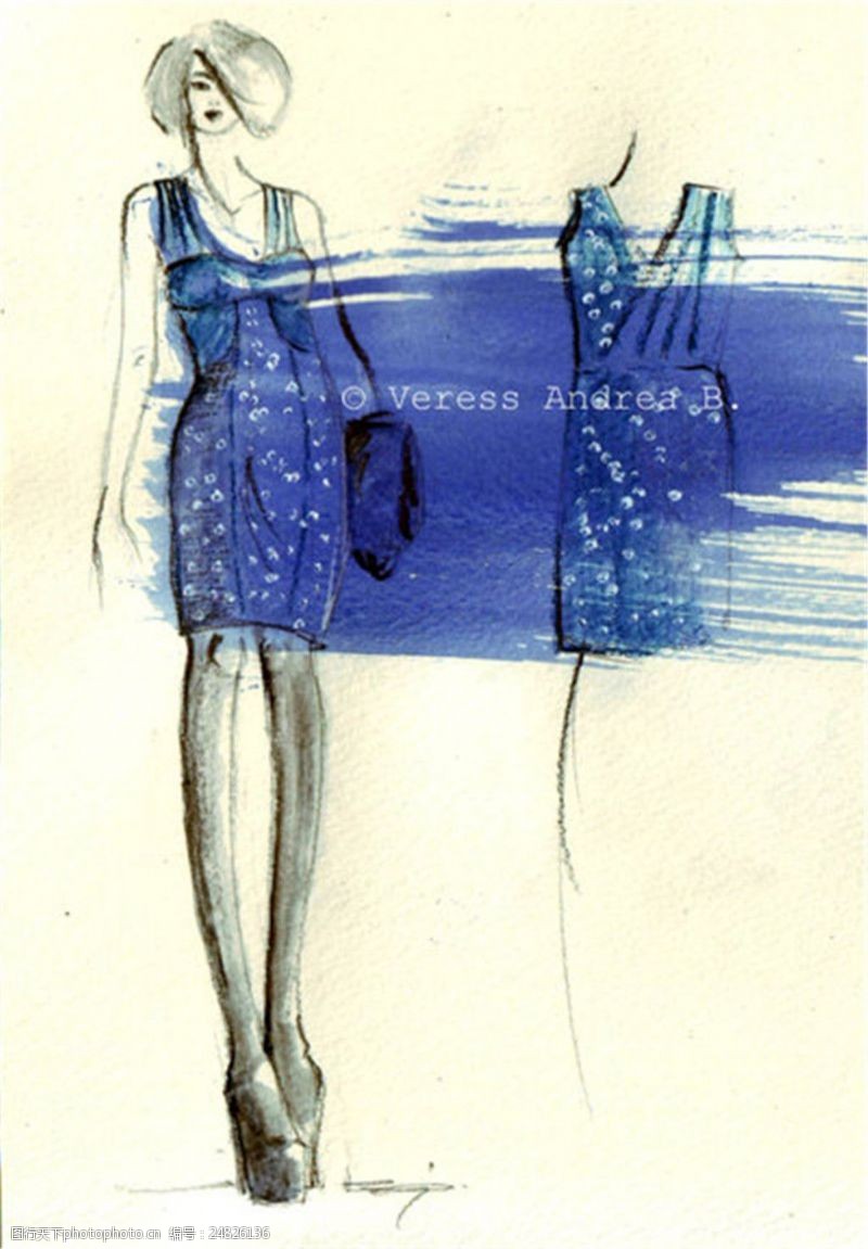 2款蓝色紧身裙设计图
