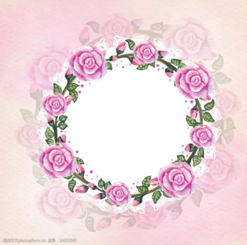 粉色玫瑰花背景手绘水彩春季粉色玫瑰