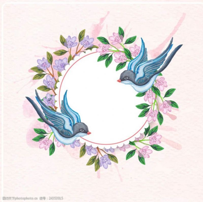 春季新款手绘水彩春季燕子花环