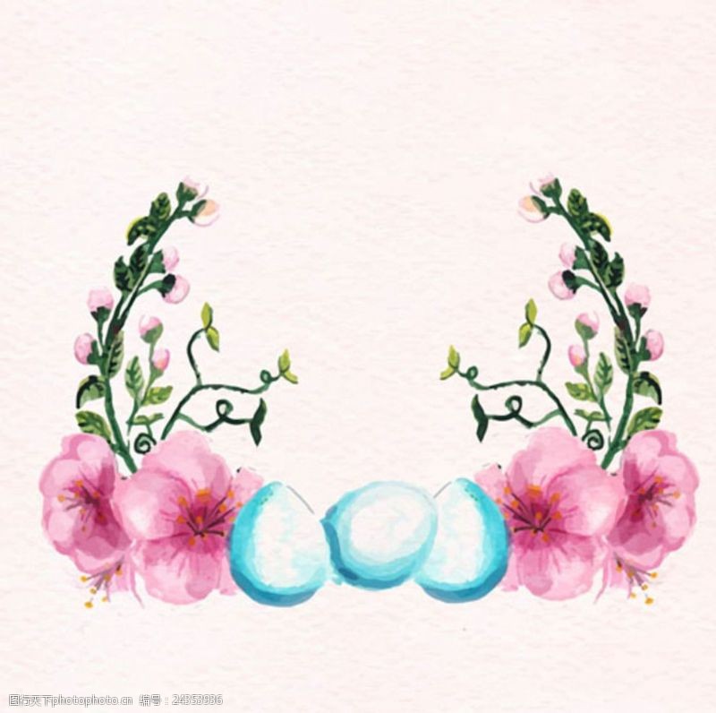 兔子蛋手绘水彩复活节花卉彩蛋