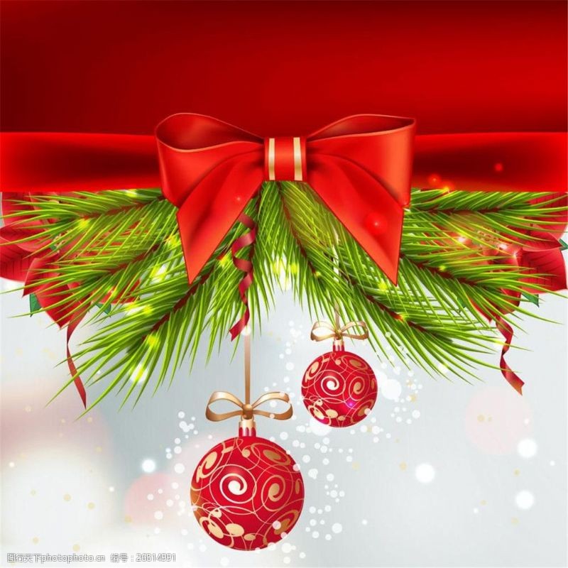 圣诞模板下载松枝和圣诞球图片