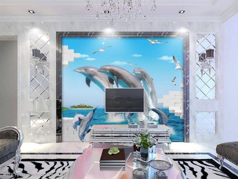 海豚蓝天装饰背景墙