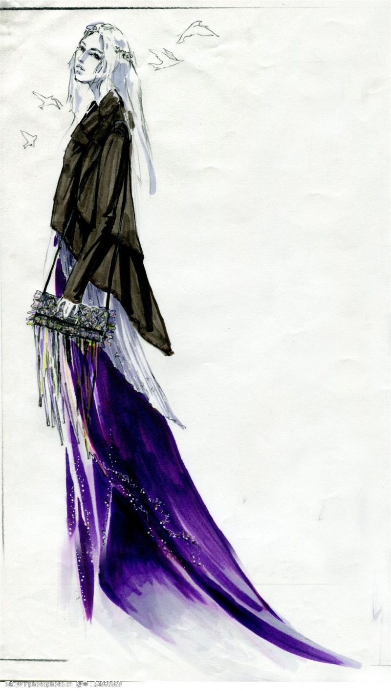 衬衣紫色长裙设计图