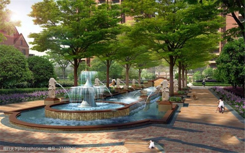 公园免费下载小区喷泉景观