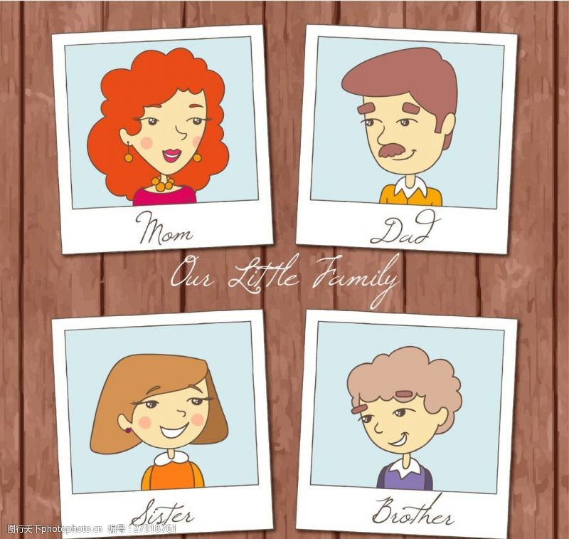 木制背景与四个家庭成员的照片