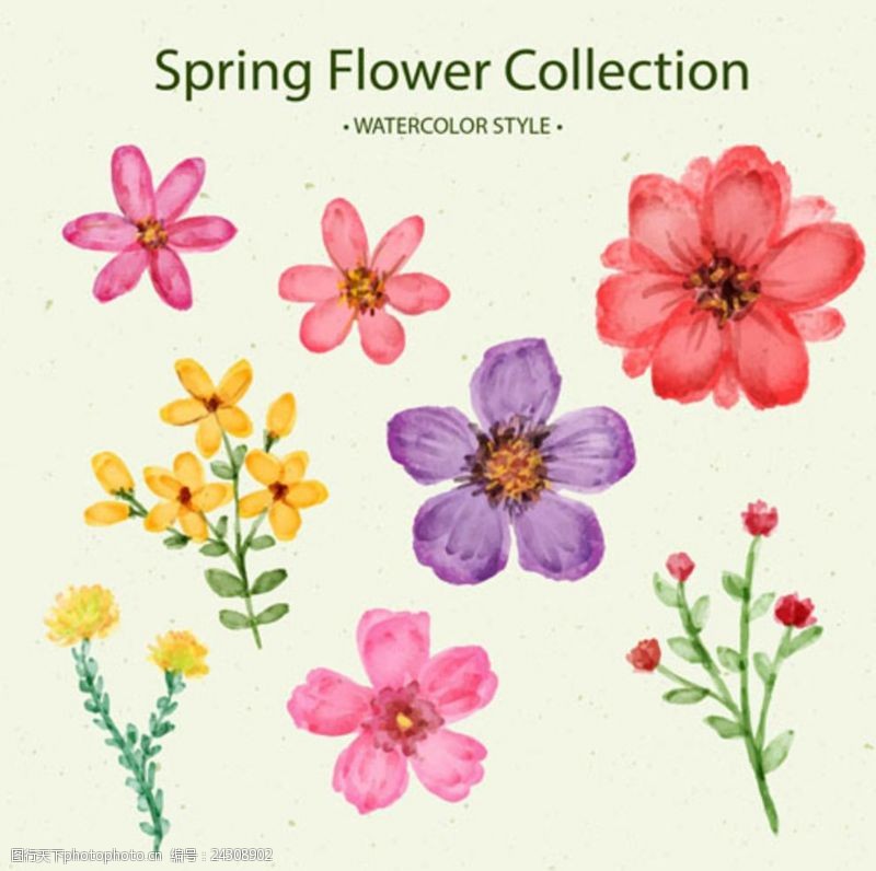 春季新款手绘水彩春季花卉元素