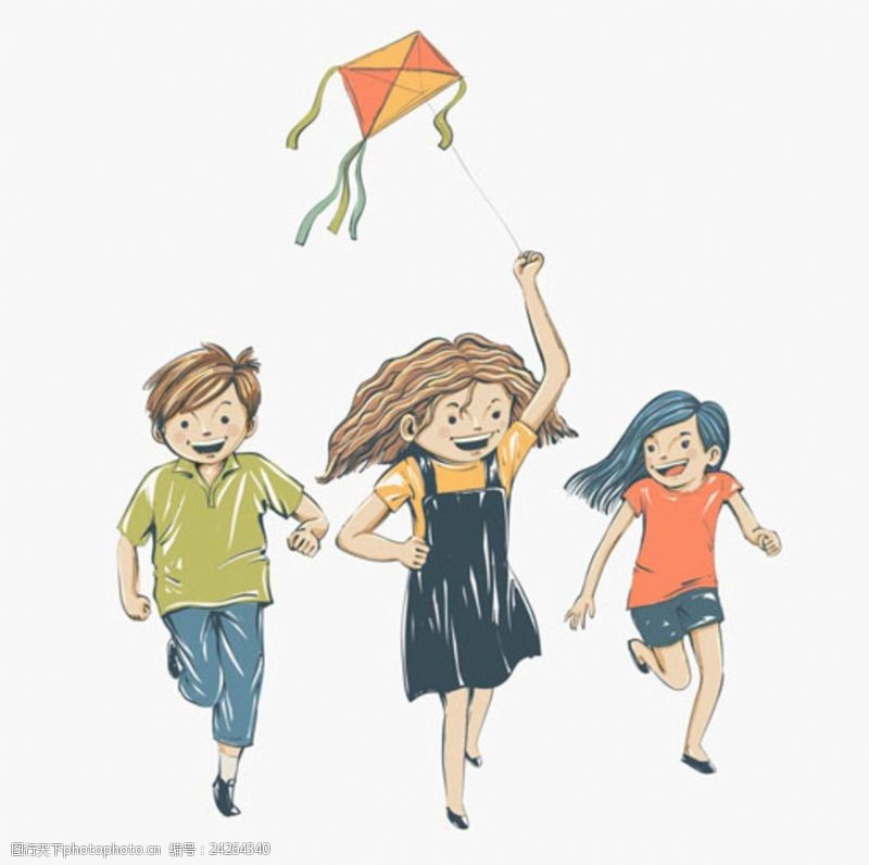 乐园宣传单彩绘儿童节放风筝的孩子