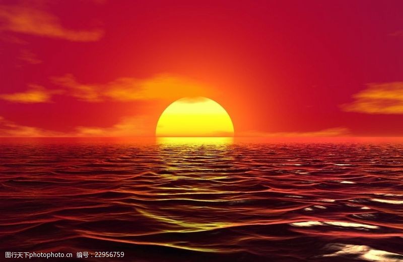 朝霞海平面红日升起