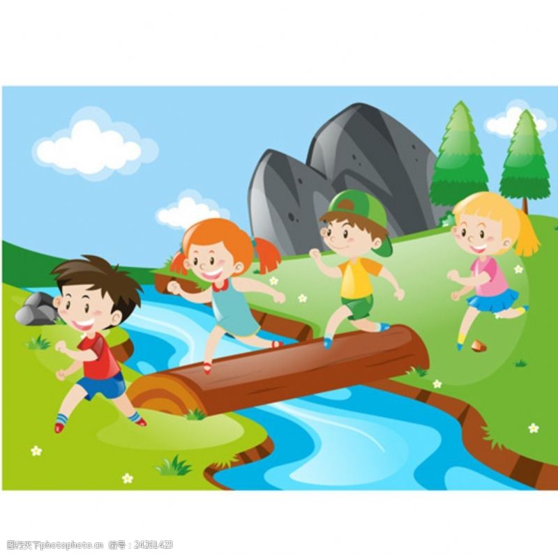 乐园宣传单卡通儿童节过独木桥的孩子