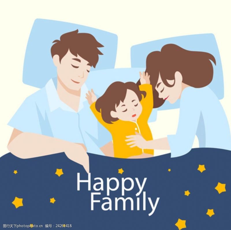 乐园宣传单卡通和父母一起睡的孩子
