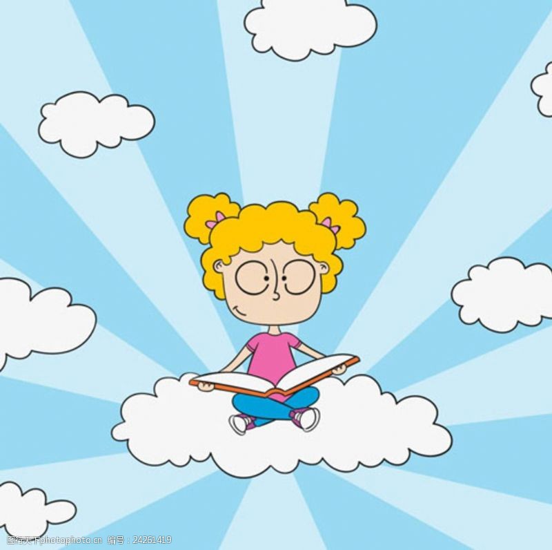乐园宣传单卡通在云端看书的孩子