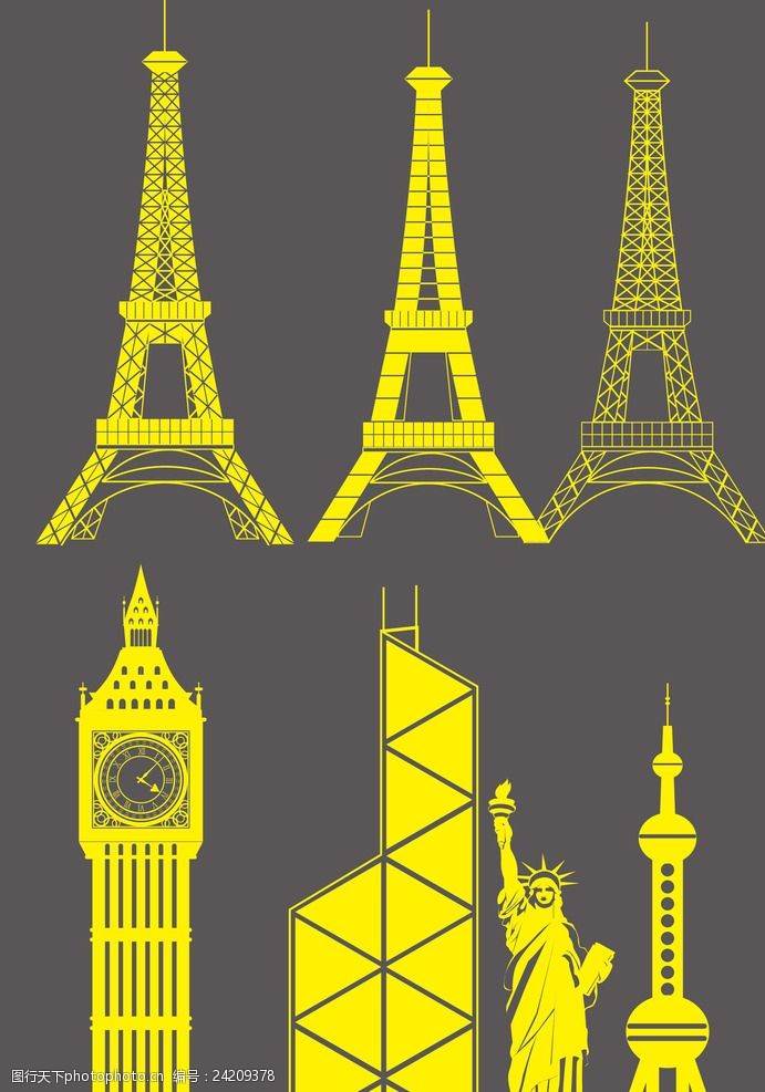 世界建筑设计巴黎铁塔伦敦大本钟自由女神
