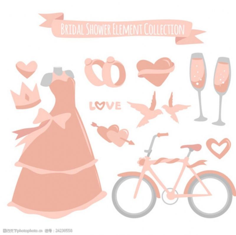 婚宴海报粉色卡通婚礼设计元素