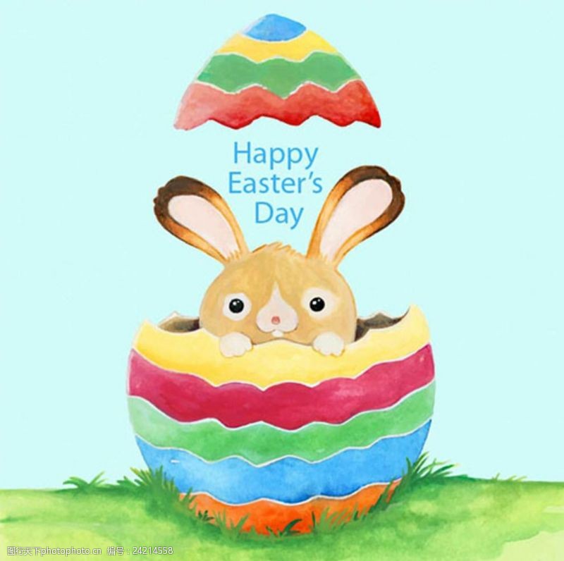复活节狂欢水彩复活节彩蛋中的兔子