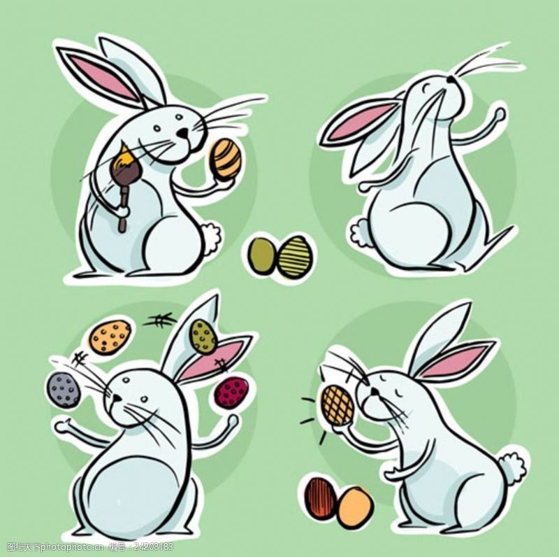 个性展架卡通复活节玩彩蛋的兔子