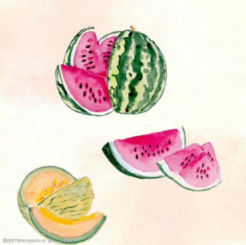 水果宣传手册手绘水彩西瓜甜瓜插图