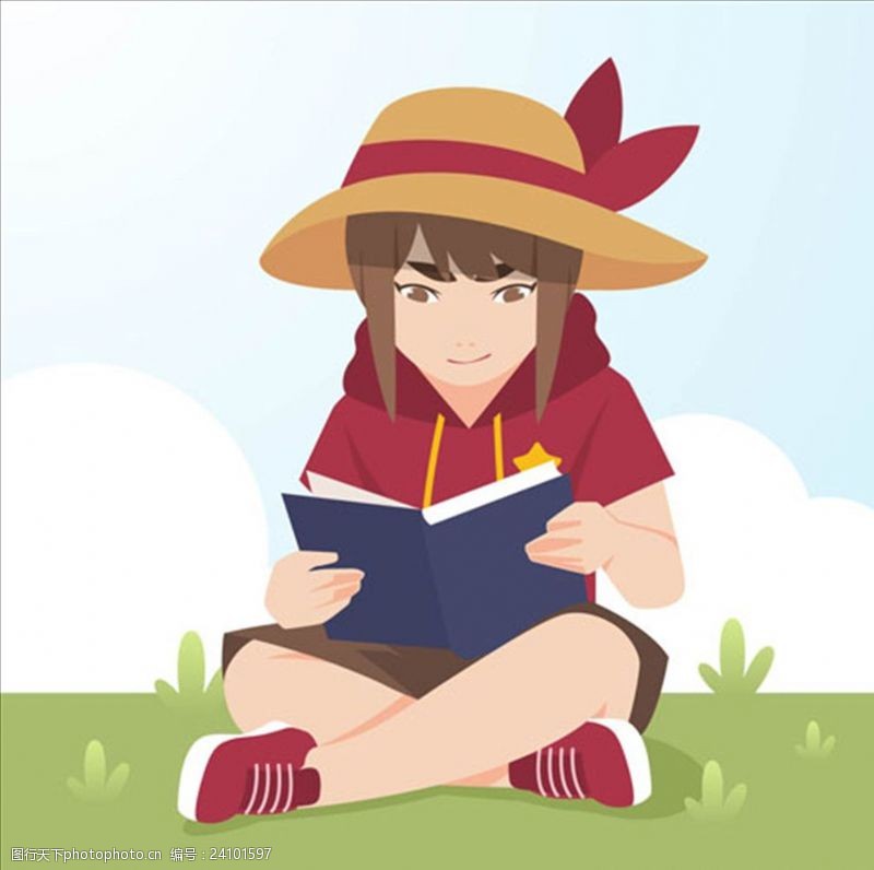 幼儿园招生宣传儿童节在草坪上看书的女孩子
