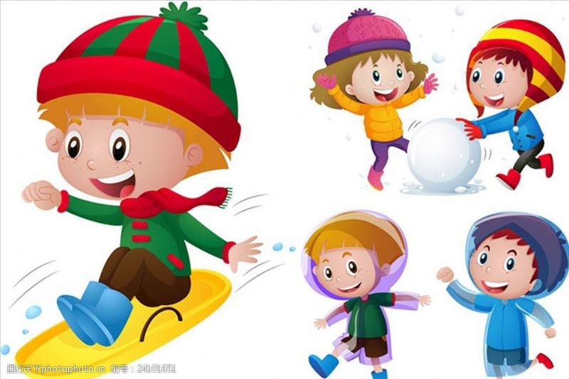 幼儿园招生宣传卡通雪中玩耍的孩子