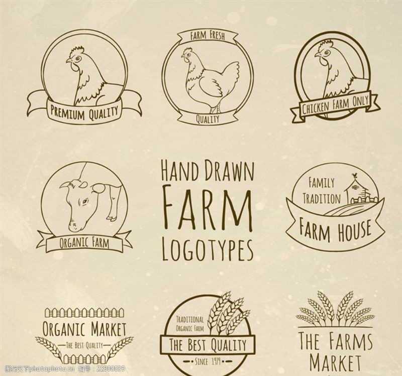 公牛标志8款手绘农场标志矢量素材