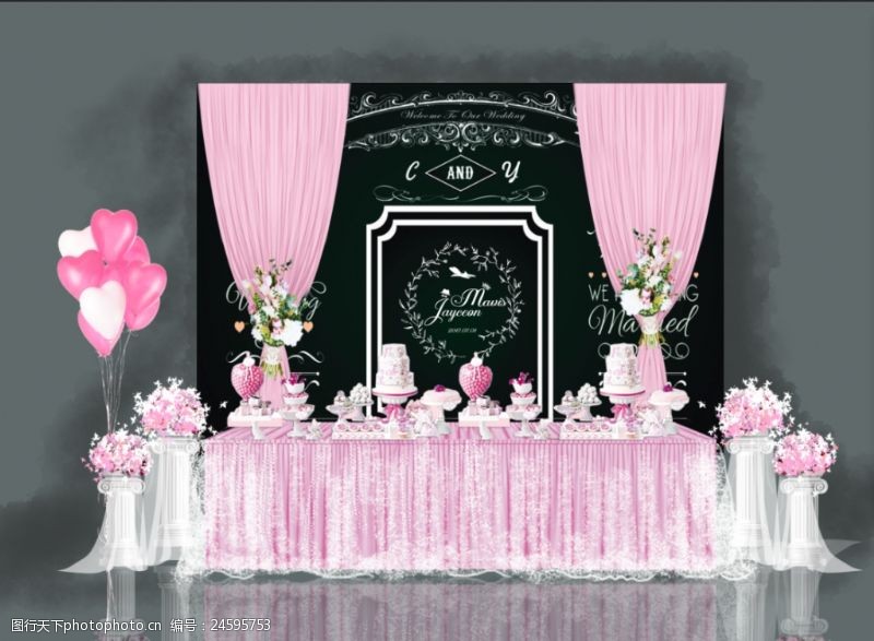 展示区粉色系小清新黑板甜品区