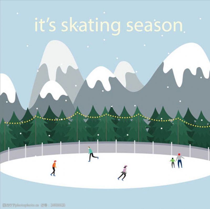 花样滑冰卡通在露天滑冰的人们