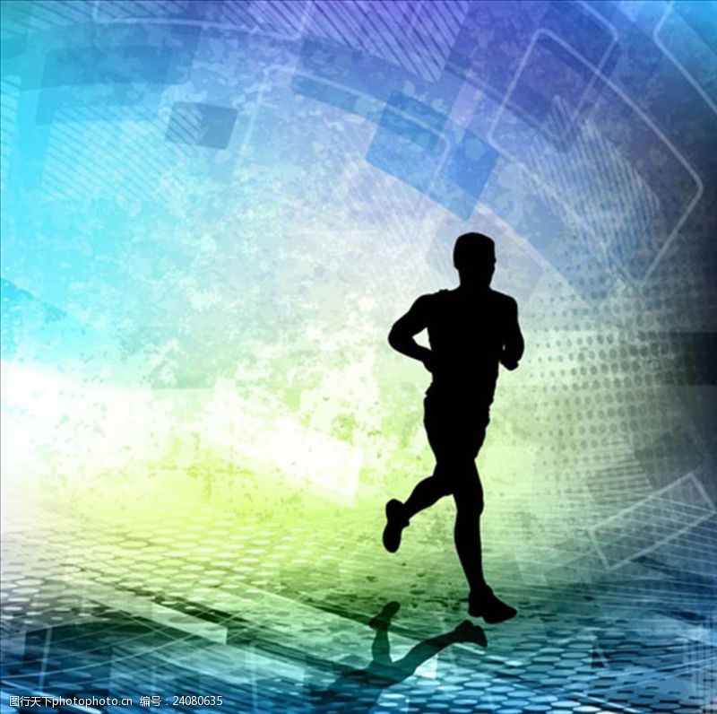 马拉松科技背景跑步轮廓插图