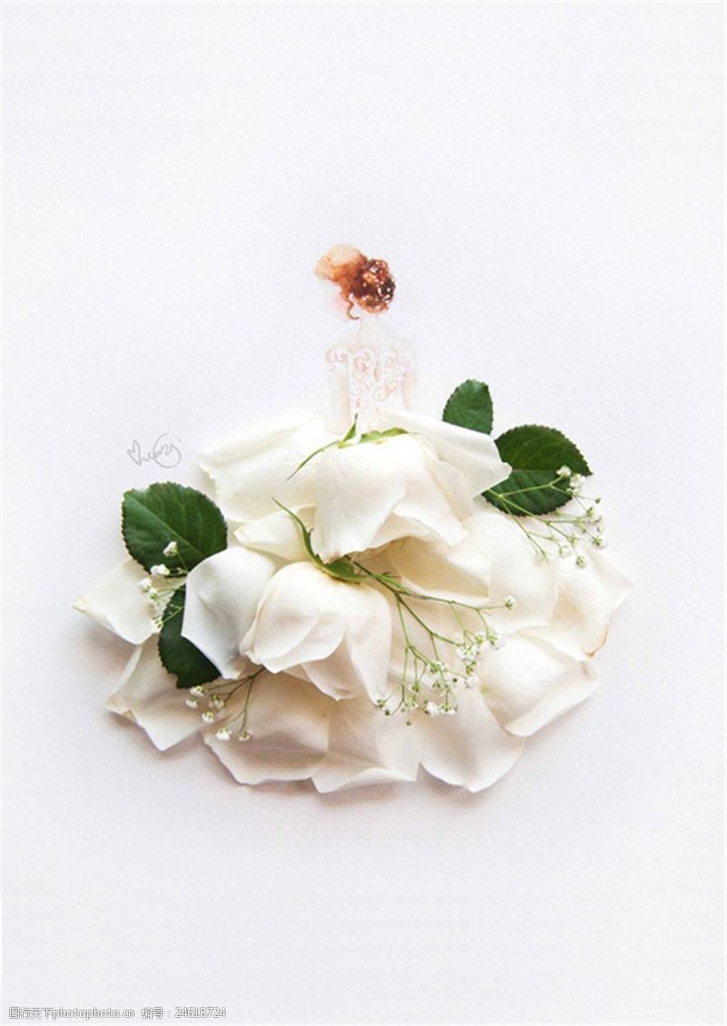 树叶图片免费下载白色花瓣灵感礼服设计图
