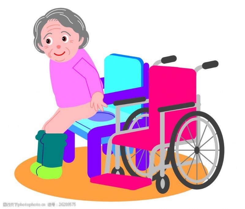 晚年生活卡通老人坐轮椅EPS