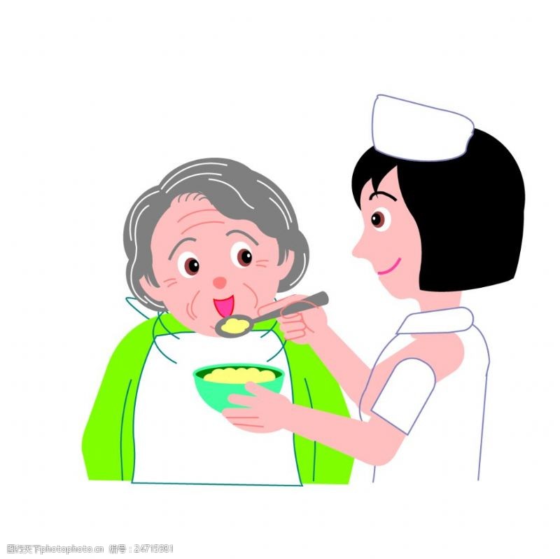 晚年生活矢量护士喂老年人吃饭EPS