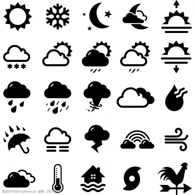 插画集黑色天空图标系列在白色背景插图