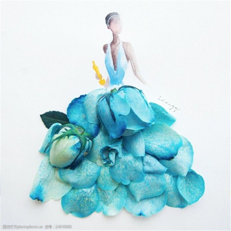 树叶图片免费下载蓝色花瓣灵感礼服设计图