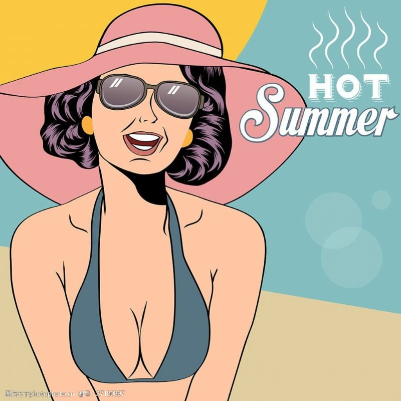 炎热夏季时尚女孩炎热的夏季海滩背景