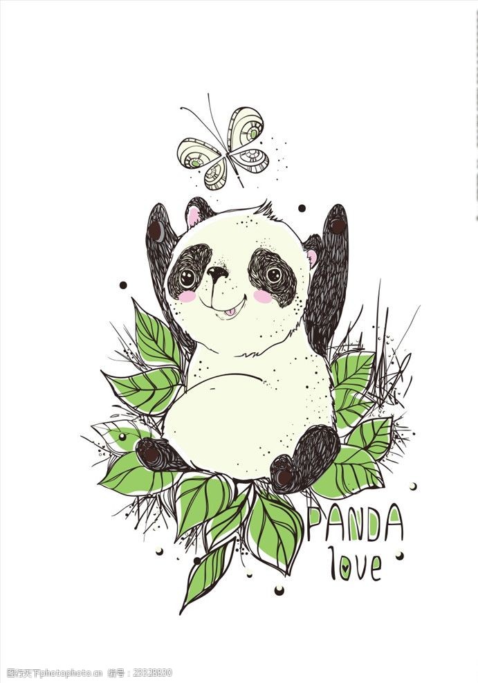 可爱卡通印花手绘可爱熊猫图案设计