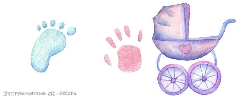 婴儿脚手绘水彩婴儿车