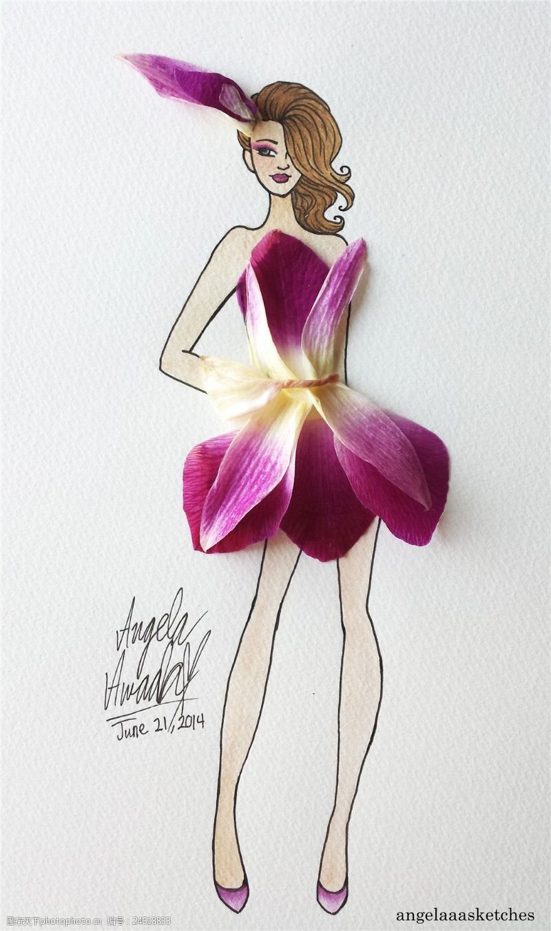 树叶图片免费下载紫色花瓣灵感连衣裙设计图