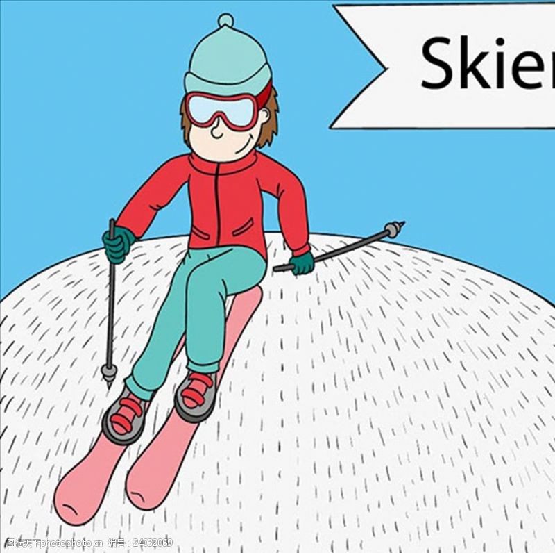 冬季运动篇简笔卡通冬季滑雪的男子