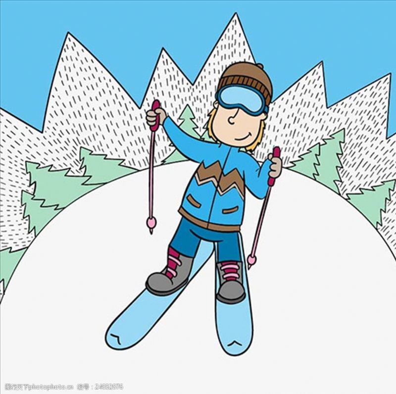 滑雪运动卡通冬季滑雪的男子