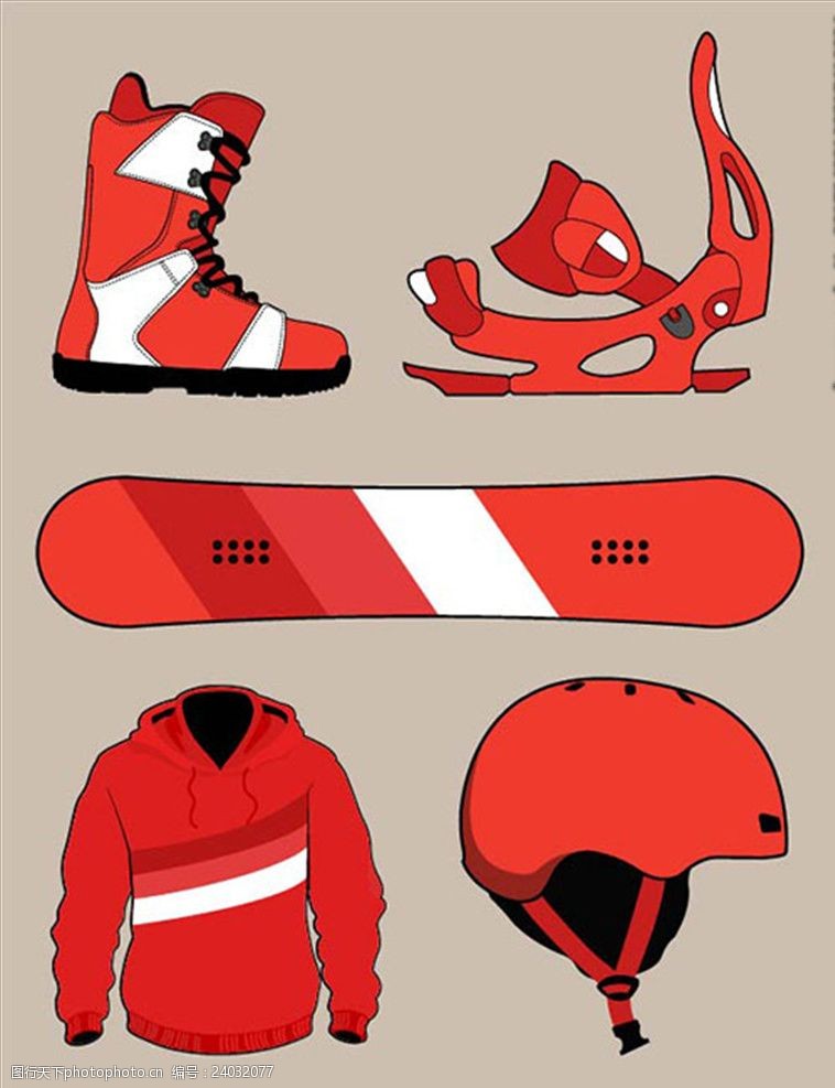 赛场卡通红色滑雪配件元素