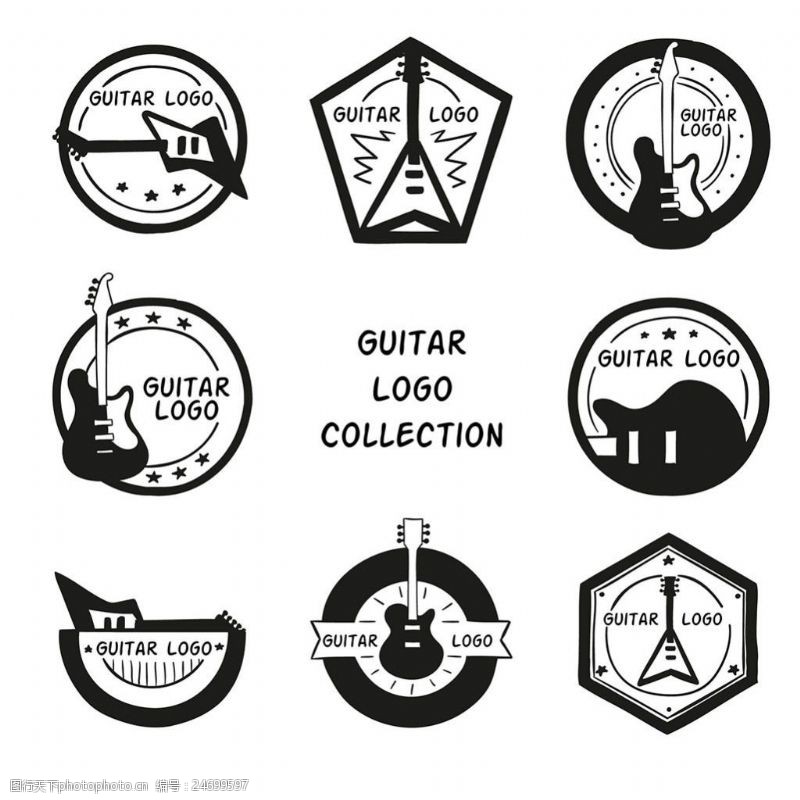 手绘各种形状电吉他logo标志