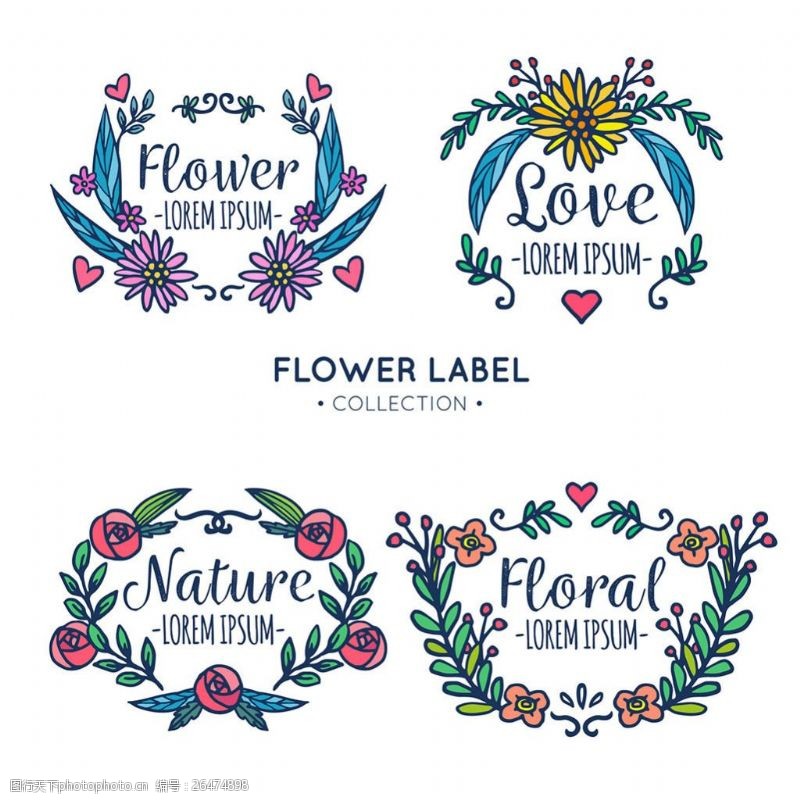 各种标签各种各样的手绘花卉标签