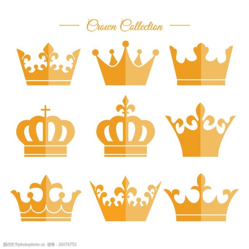 各种皇冠各种扁平风格金色皇冠图标