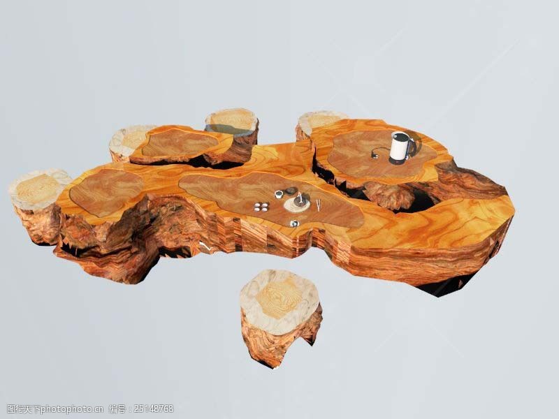 家具模型中式原木根雕茶海茶台3D模型带贴图下载