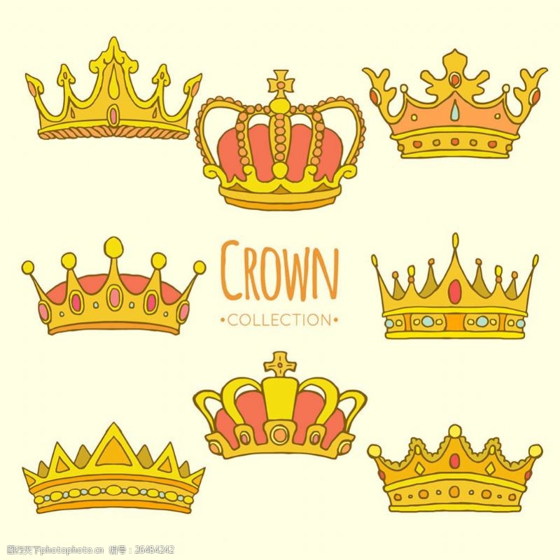 各种皇冠各种手绘金色皇冠矢量素材