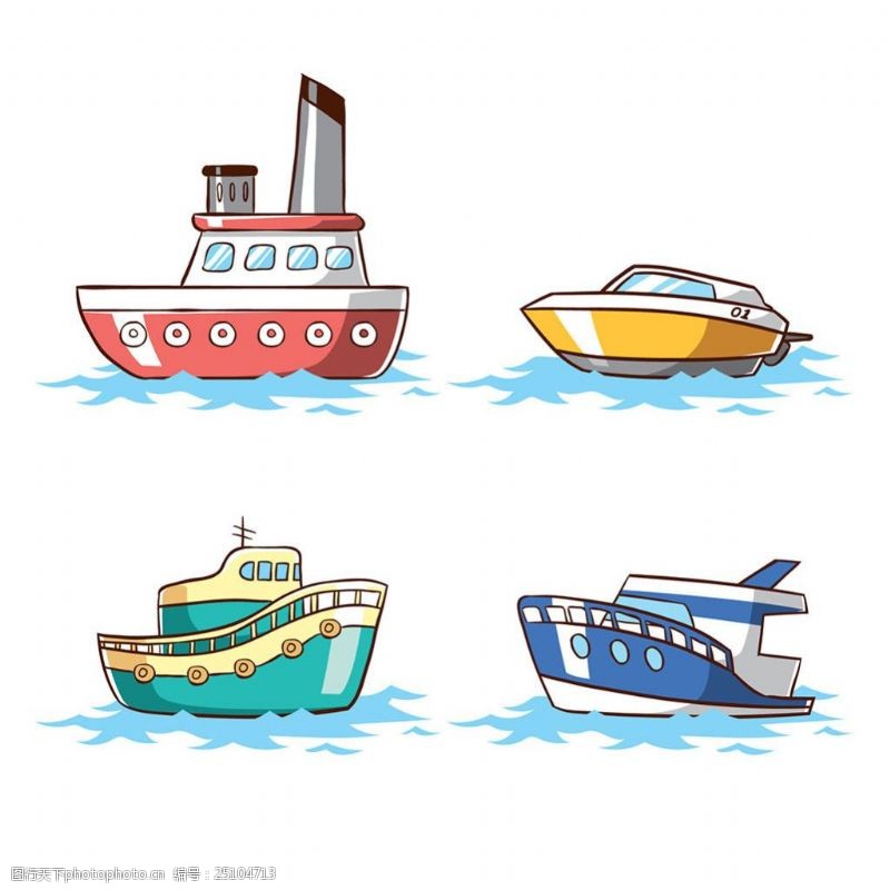 各种形状各种颜色形状的游艇矢量设计素材