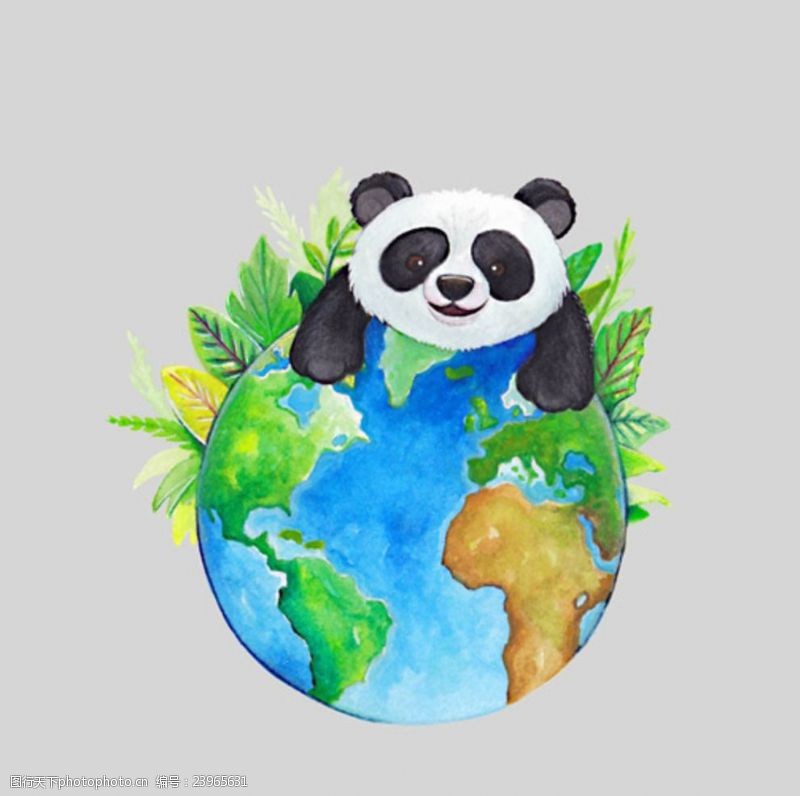 手捧水手绘水彩可爱的熊猫抱地球